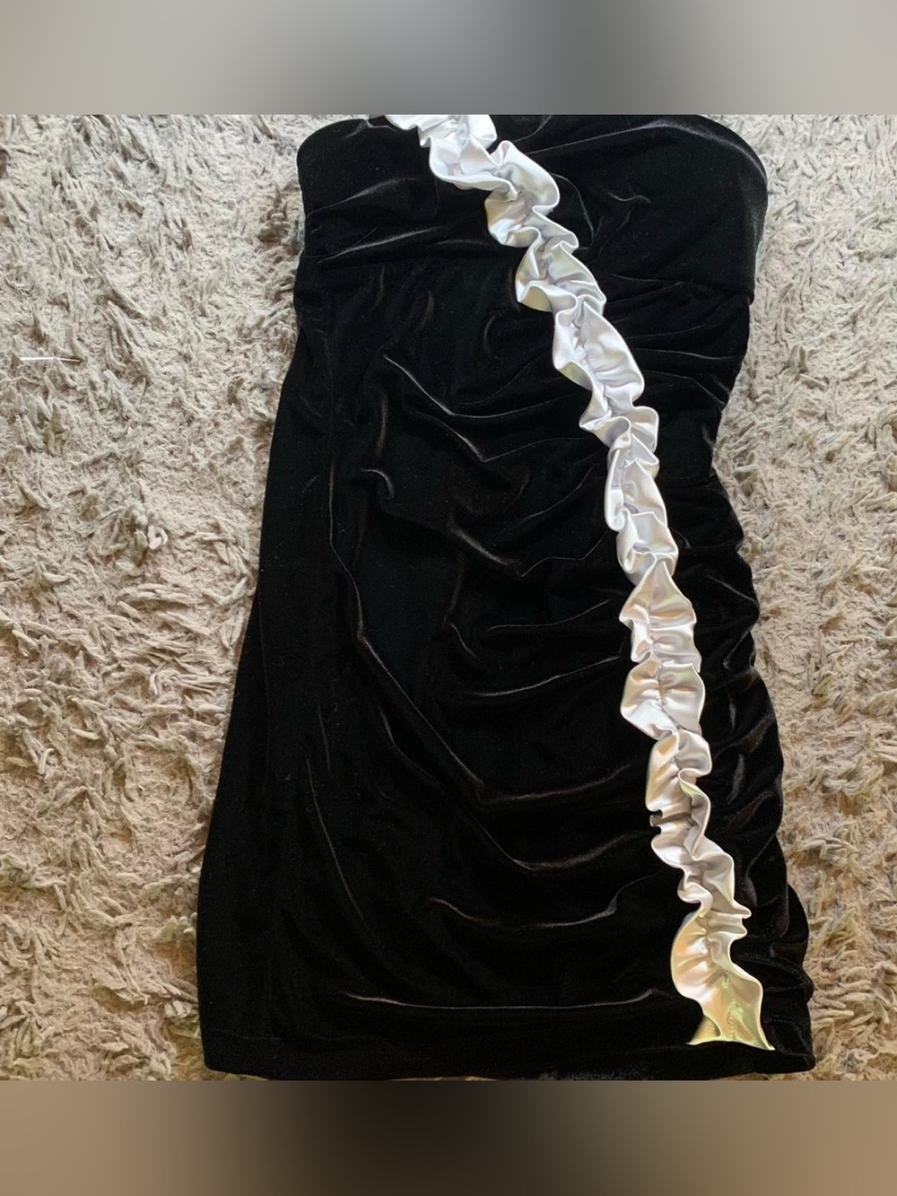 Sequin Hearts black velvet mini cocktail silver ruffled trim dress sz 11